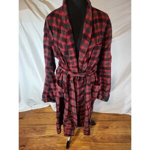 Vintage Pendleton Wool Plaid Robe Smoking Jacket Belted Size XL Red & Black